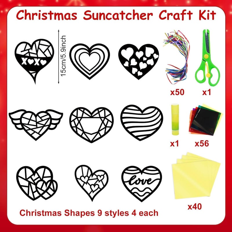 EggSun 36 Sets Valentine's Day Suncatchers Craft Kit for Kids Ornaments Stained Glass Effect Window Arts and Crafts Kit for Classroom Holiday Birthday Projects Home Favors Decorations Ages 4 8 12 - Image 3